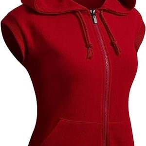 NWT CLOVERY Women's Sleeveless Hoodies Basic Hoodie Zip Up Size: S Color: Red